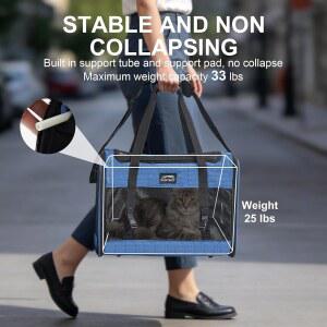 대형 고양이용 2마리 반려동물 버클 캐리어 25파운드 고양이 소형견용 있는 파란색 어깨끈이 소프트 또는 20X13X13인치 안전 쿠션이 사이드 최대 자동차