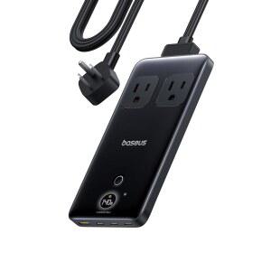 베이스어스 블레이드 충전 스테이션 140W 5피트 탈착식 플랫 익스텐션 코드 디지털 디스플레이 업무 여행용 슬림 패스트 데스크톱 충전기(휴대용 배터리 제외)를 갖춘 6-in-1 컴팩트 USB C 전원 스트립