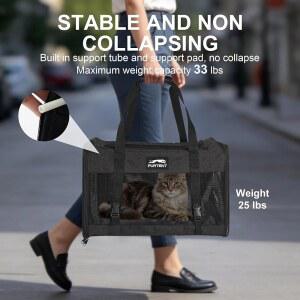 대형 고양이용 안전 캐리어 20X13X13 또는 자동차 블랙 2마리 있는 25파운드 사이드 어깨끈이 소형견용 반려동물 소프트 고양이 쿠션이 인치 버클 최대