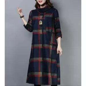 기모원피스 여성 겨울 간절기 터틀넥 기모 큰 체크 이지 원피스