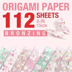 CUTBLAJAT 112장 더 무거운 종이접기 일본 벚꽃 무늬 사쿠라 브론징 치요가미 6인치 15cm 와시 이지 폴드