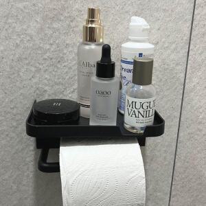 [2개구성] Jpar 선반형 핸드폰거치 블랙 두루마리 욕실 화장지걸이 무타공 휴지걸이 EWFFXCC5