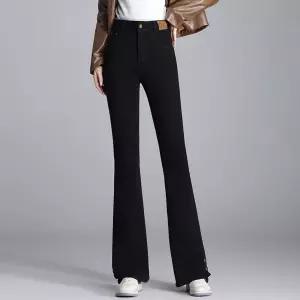 여성 트렌디 아이템 청바지 와이드 롱 데님 부츠컷 팬츠 추동 하이웨스트 슬림 캐주얼 긴바지 HT4