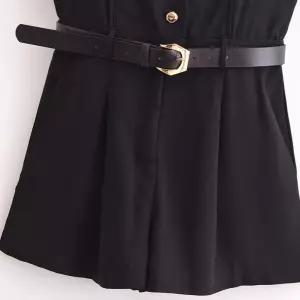 M1 바지 여자 점프슈트 패션 민소매 숏 브이넥 벨트 JEN1