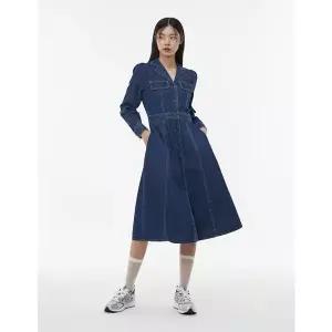 [LAP] 오픈카라 포켓 라인 롱 데님 원피스 AQ1DO261 [P003782172]