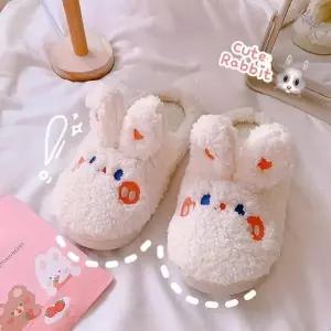 복실복실 겨울 실내화 귀여운 토끼 슬리퍼 극세사 실내용 거실 수면