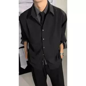 가짜 셔츠 올가을 블레이저 솔리드 넥타이 캐주얼룩 남친 투피스 DUCHI3