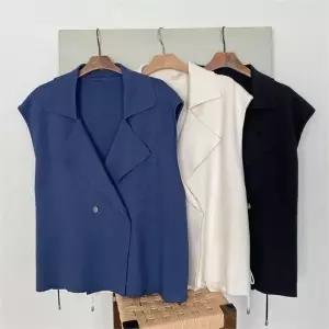 [다잇템]여자 정장조끼 오버랩 봄옷 드로우코드 니트_P335734650