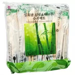 캠핑 도시락 개별포장 일회용 대나무 수저세트 50입
