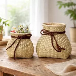 대나무공예 전통 구덕바구니 ( 나무 화병 꽃꽂이 항아리 인테리어 장식소품 공예품 꽃바구니 )