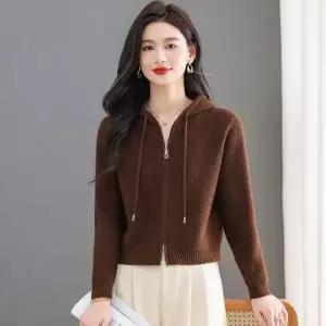 마킷5 니트 여성용 집업 아우터 큐티 봄가을 가을옷 카디건 후드 상의 숏 스웨터 JEN3