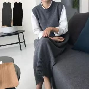 [하프클럽/]여자 가을 겨울 루즈핏 롱 니트 데일리 원피스