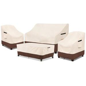라일리티 파티오 가구 세트 커버, 4개의 600D 헤비 듀티 100% 방수 야외 핏 러브시트, 의자 및 커피 테이블(베이지 & 브라운)