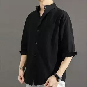 차이나카라 린넨 반팔 셔츠 롤업 여름 반팔티