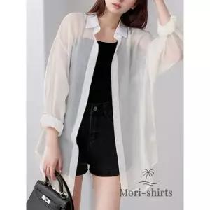 모리셔츠 뒤트임 여름 달숨셔츠 새벽 화이트 살안타 시스루 오간자 긴팔 여름셔츠 여자셔츠 실크셔츠 비치