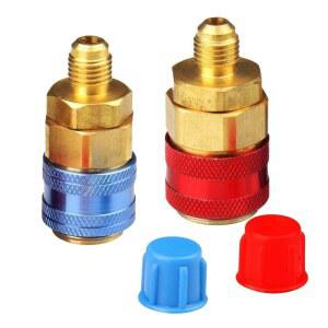 R134a 퀵 커플러 어댑터 세트, 매니폴드 호스 게이지, 빨간색 및 파란색, 1/4 BSP, 하이 로우 사이드 포트가 있는 HVAC 자동차 에어컨용