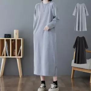 여자 간절기 루즈핏 맨투맨 라운드 롱원피스