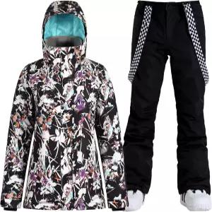 GSOU 스노우 여성 스키 재킷 및 바지 세트 스노보드 스노우슈트 스노우코트 후드 방수 방풍