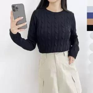 CAT 1011 여자로렌 케이블꽈배기니트 터틀넥 스웨터 목폴라 라운드넥 스톡 무지 여성 sweater 러블리 조끼