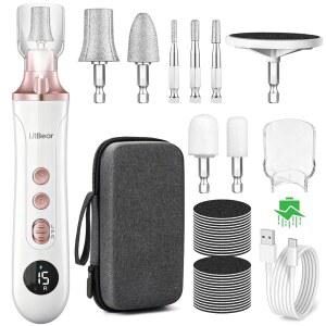 라이트베어 전기 네일 드릴 파일 세트 두꺼운 발톱용 스피드 그라인더 15개 여성용 무선 페디 매니 도구