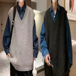 V넥 레이어드 루즈핏 니트 조끼 남자 깔끔한 가디건