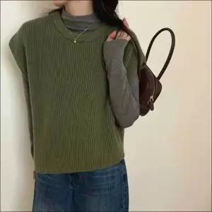 5색 골지니트 민소매 조끼 여성 베스트 레이어드 루즈핏