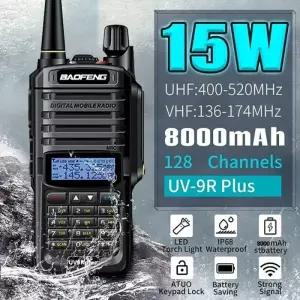 바오펑 UV-9R Plus 15W IP68 방수 무전기 듀얼 밴드 16KM 장거리 휴대용 VHF/UHF 송수신기 CB 사냥 햄