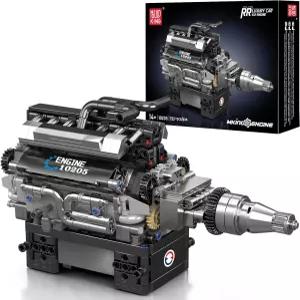 몰드 킹 V12 엔진 빌딩 블록 세트 작동하는 10205 모델 배터리 박스와 모터가 장착된 미니 빌드 키트