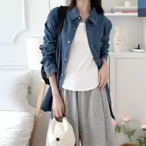 GQQ SF1049W 여자 오버핏 데님 셔츠 청남방