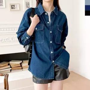 2L- SIN WSF5002 여자 오버핏 포켓 청남방 데님 셔츠