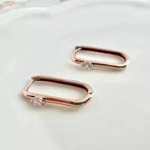 30대여성 라운드 쉐입 큐빅 이어링 로즈골드 18k