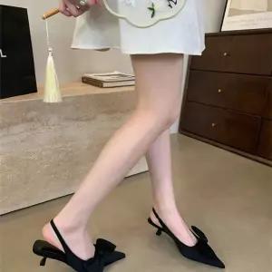 솔저스2 여성 웨지힐 샌들 리본장식 어반스타일 스틸레토 토 슈즈 고양이무늬 메탈 하이힐 OPH5