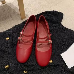 솔저스2 여자 플랫 소가죽 슈즈 발레레드 웨딩화 저녁 펌프스 프렌치 구두 OPH3