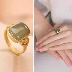 무광 비취 아벤츄린 S925 반지 18K 연옥 오픈형 홍마노