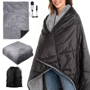 2 IN 1 리버서블 가열식 자동차 담요 57 x40 12V 전기 던지기 온도 조절 오토 오프 휴대용 여행용 트럭 RV