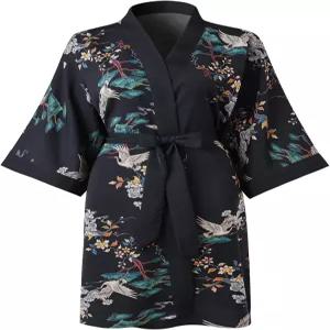 레다몬 여성용 기모노 숏 로브 - 포켓 플로럴 목욕 가운 나이트가운