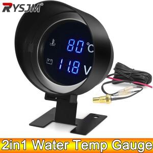 AD 2 in 1 원형 LED 디지털 자동차 트럭 수온 게이지, 온도 센서, 모터 전압계, 전압 계량기, 12V, 24V