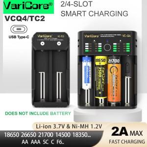 VariCore VCQ4 TC2 지능형 배터리 충전기 휴대용 3.7V 리튬 18650 26650 21700 1.2V NI-MH Ni-Cd AA AAA용