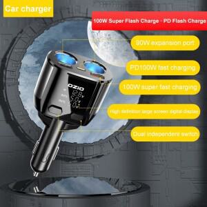 100W 자동차 전화 충전기 전원 어댑터 초고속 3 포트 전압 디스플레이가있는 듀얼 소켓 시가 라이터 분배기