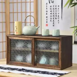 엔틱 그릇장 미니 레트로 미닫이 찬장 원목 유리 주방