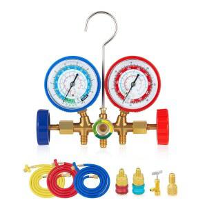 오리온 모터 테크 AC 게이지, R134a R12 R22 R502용 자동차 게이지 세트, 5FT 호스 커플러 및 어댑터가 포함된 3방향 매니폴드 R134A는 HVAC용 프레온 충전 키트를 탭할 수 있습니다