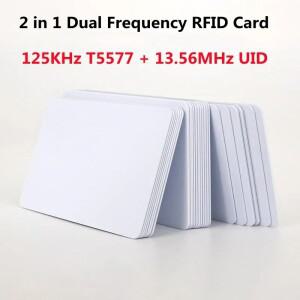 5YOA 10pcs 이중 주파수 RFID 125KHz T5577 + 13.56MHz UID 재기록 가능한 흰색 카드 액세스 제어 듀얼 칩