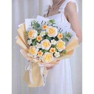 뜨개질 꽃다발 완제품 졸업 크로 부케 크리스마스 테이블 완성된 꼬리 코바늘 DIY