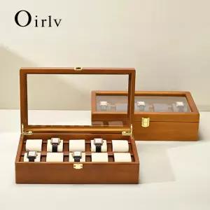 Oirlv 10 그리드 시계 상자 나무 보석 주최자 남자 여자 기계식 보관 케이스 손목 디스플레이