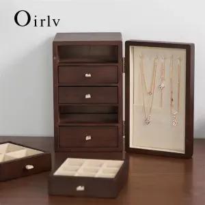 Oirlv 나무 보석 정리함 상자 케이스 데스크탑 보관함 반지 팔찌 다층 자기 흡수