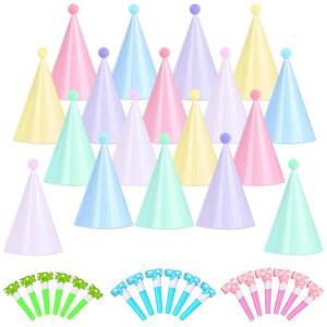 QXBXYHM 36개 레인보우 파티 모자-18 파스텔 생일 콘 모자와 생일을 위한 컬러풀 노이즈 메이커, 브라이덜 샤워 웨딩 용품 18개