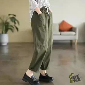 여성 면 밴딩 패치 봄가을 빅사이즈 배기팬츠 와일드 OP1