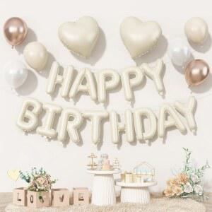 생일 축하 풍선 배너 크림, 16인치 베이지 마일러 레터스 하트 포일 진주 화이트 샌드 메탈릭 샴페인 골드 여자 남자를 위한 보호 뉴트럴 장식