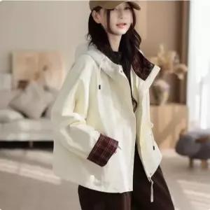 엘럽 캐주얼 빈티지 가을 여자 체크 야구 아우터 후드 숏 점퍼 트렌치 원템3