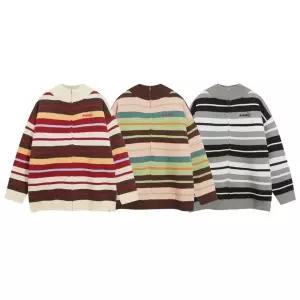 엘럽 여자 니트 봄 빈티지 배색 가디건 루즈핏 커플 집업 스트라이프 스웨터 임팩트 무지개 박템1